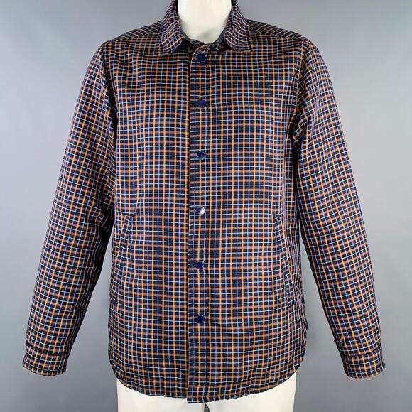 SCOTCH AND SODA Size XXL Orange Navy Plaid Polyester Snaps Coat - Picture 1 of 11